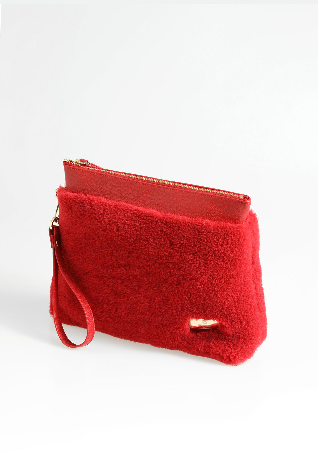 Women's Shearling Clutch Bag, Red Wool