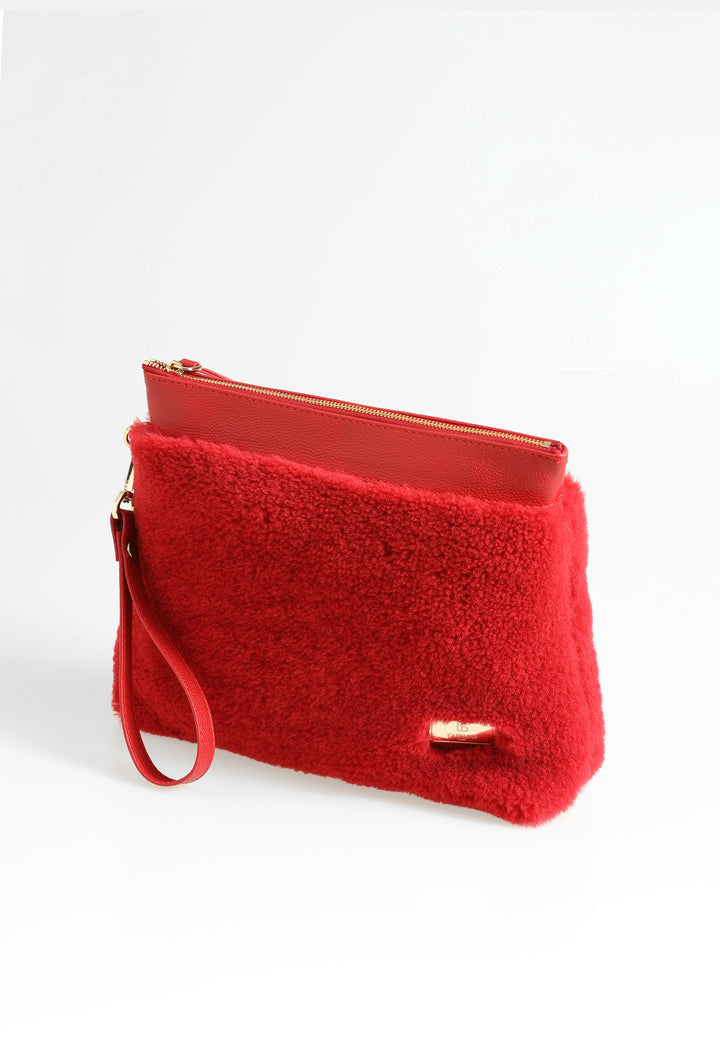 Women's Shearling Clutch Bag, Red Wool