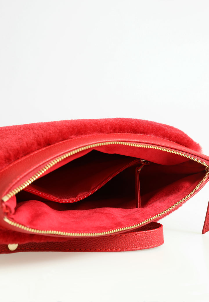 Women's Shearling Clutch Bag, Red Wool