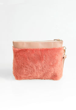 Image of Women's Shearling Clutch Bag, Brick Wool