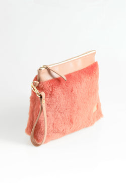 Image of Women's Shearling Clutch Bag, Brick Wool