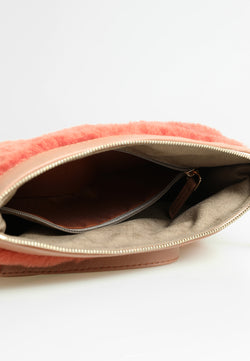 Image of Women's Shearling Clutch Bag, Brick Wool