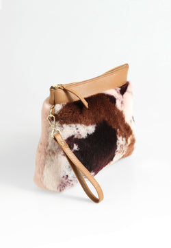 Image of Women's Shearling Clutch Bag, Tan with Brown Multicolor Wool