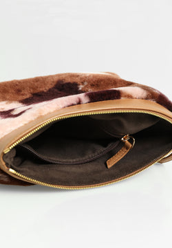 Image of Women's Shearling Clutch Bag, Tan with Brown Multicolor Wool