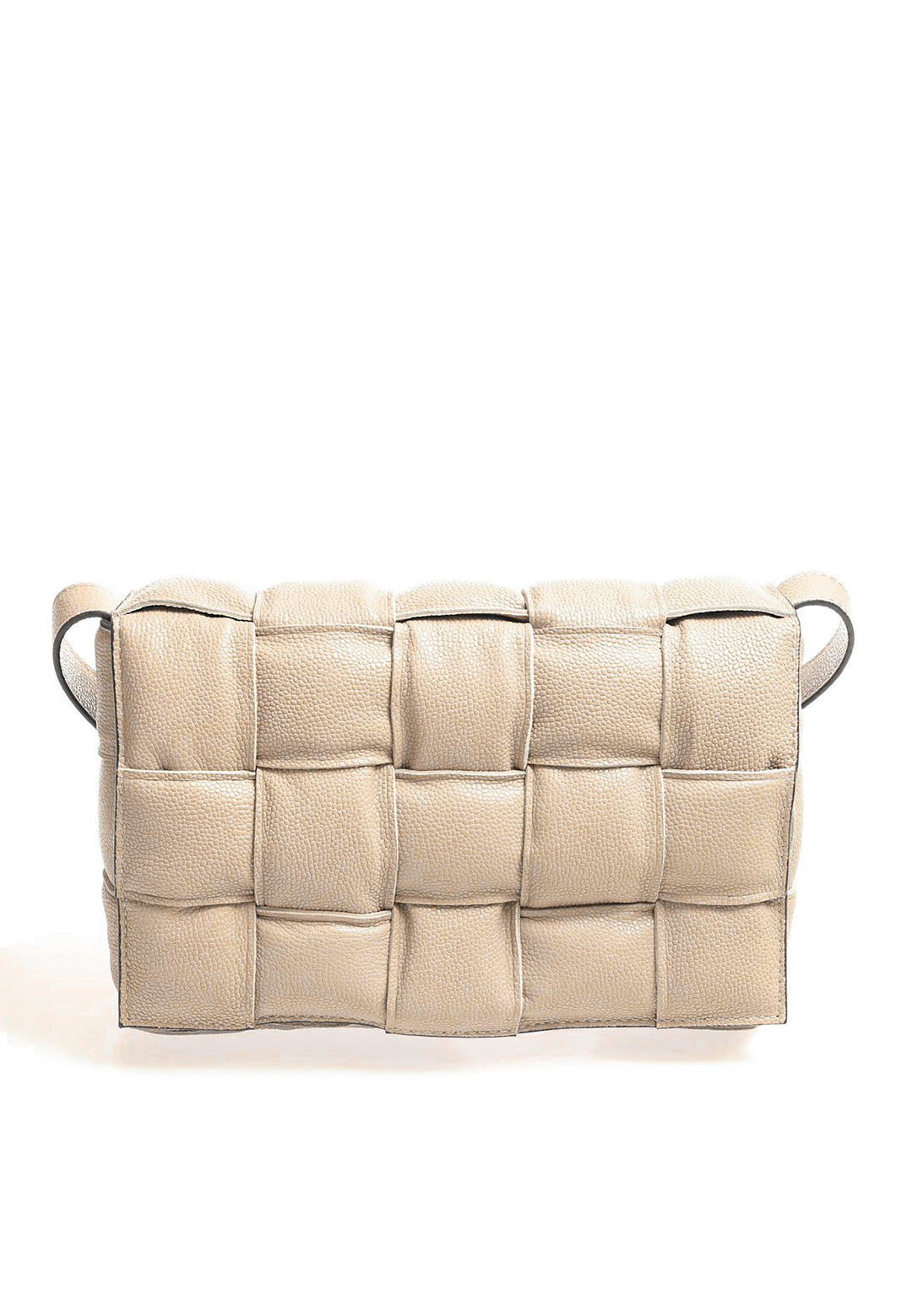 Genuine Leather Shoulder Bag, Caviar Pattern Beige