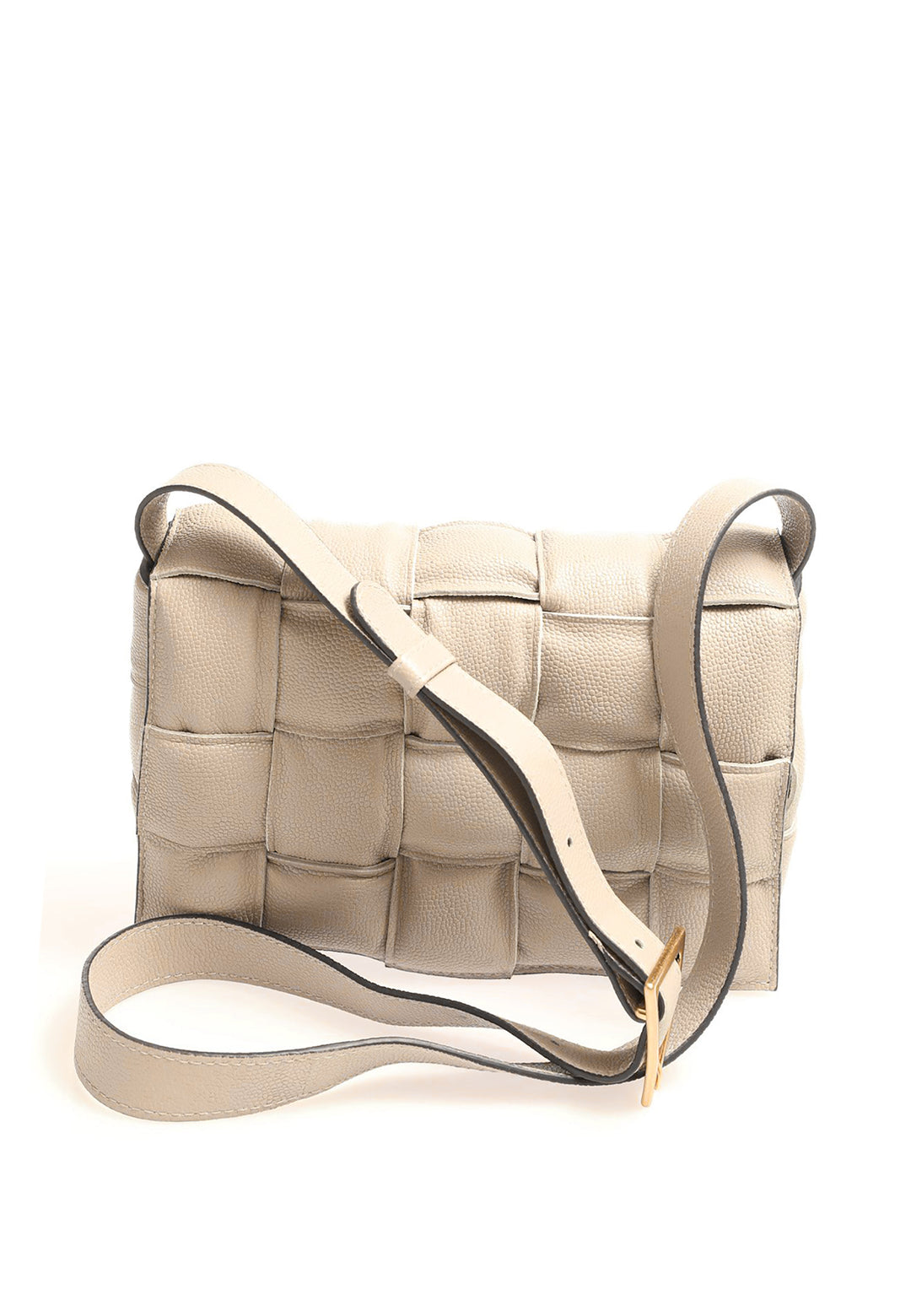 Genuine Leather Shoulder Bag, Caviar Pattern Beige