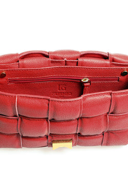 Image of Genuine Leather Shoulder Bag, Caviar Pattern Red