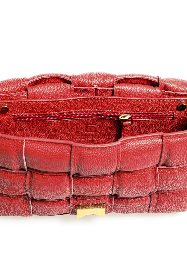 Genuine Leather Shoulder Bag, Caviar Pattern Red