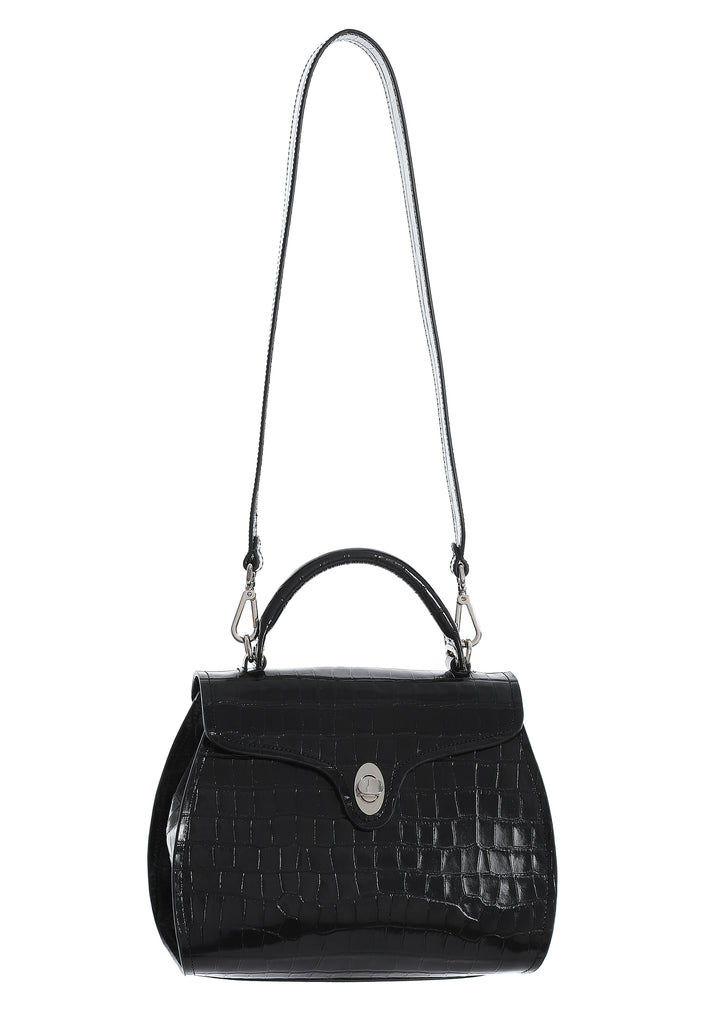 Womens Handbag - Crocodile Pattern Black - 1