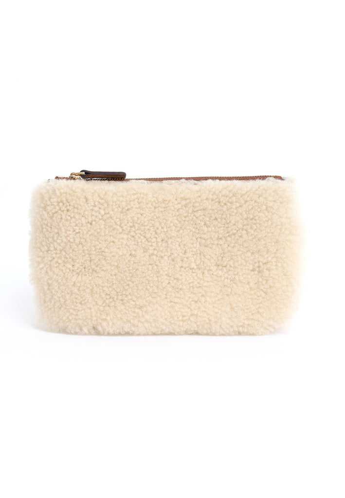 Womens Sheepskin Clutch Bag - Shearling -Beige - Curly Wool - 1