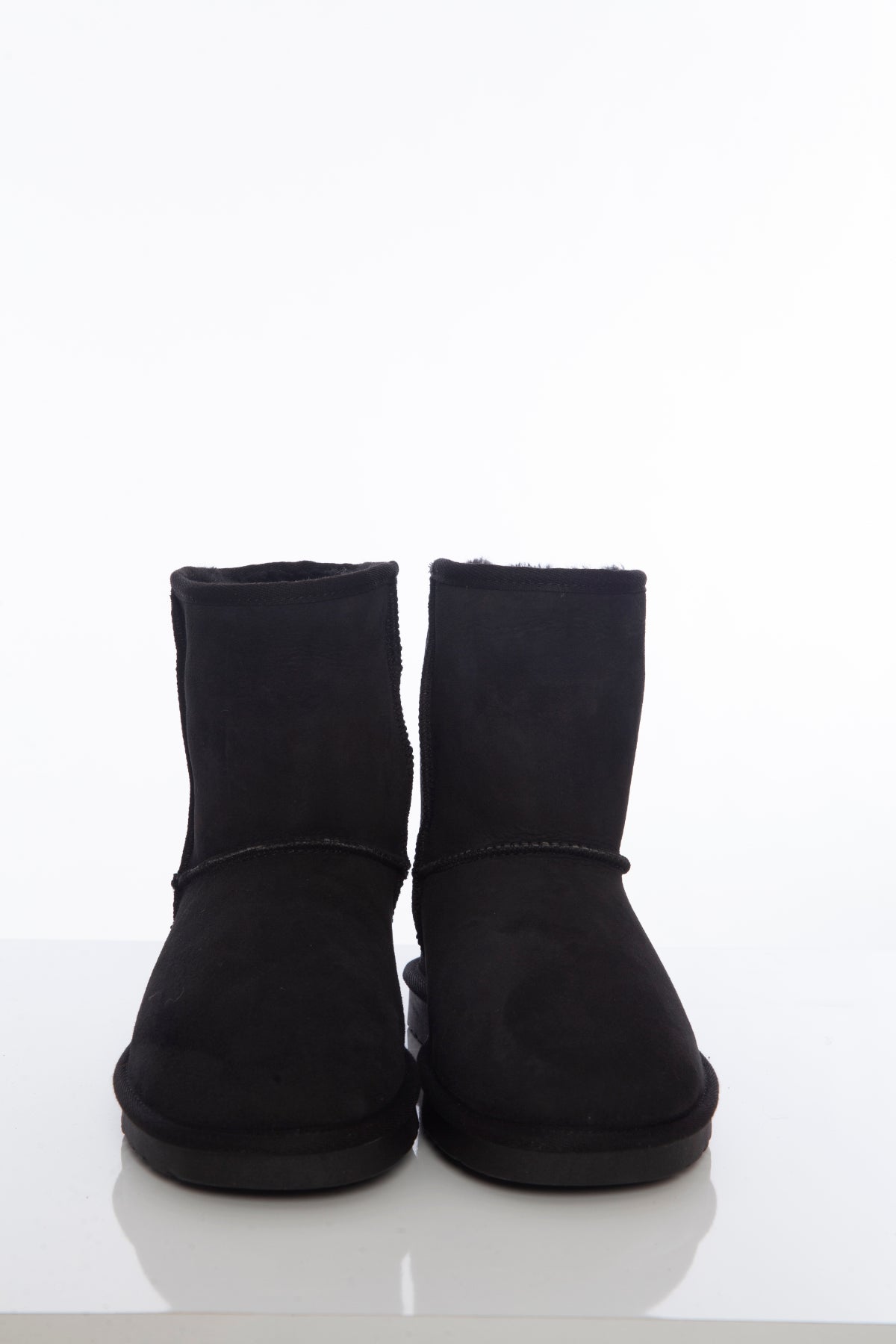 Women's Sheepskin Short Boots, Black Suede with Black Wool