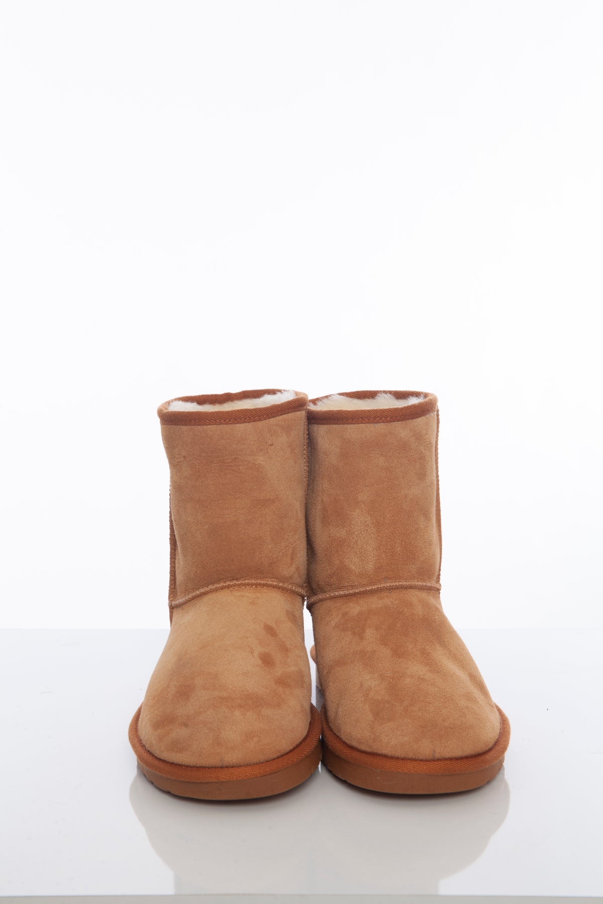 Women's Sheepskin Short Boots, Tan Suede with White Wool