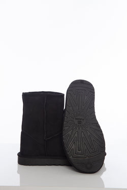 Image of Women's Sheepskin Short Boots, Black Suede with Black Wool