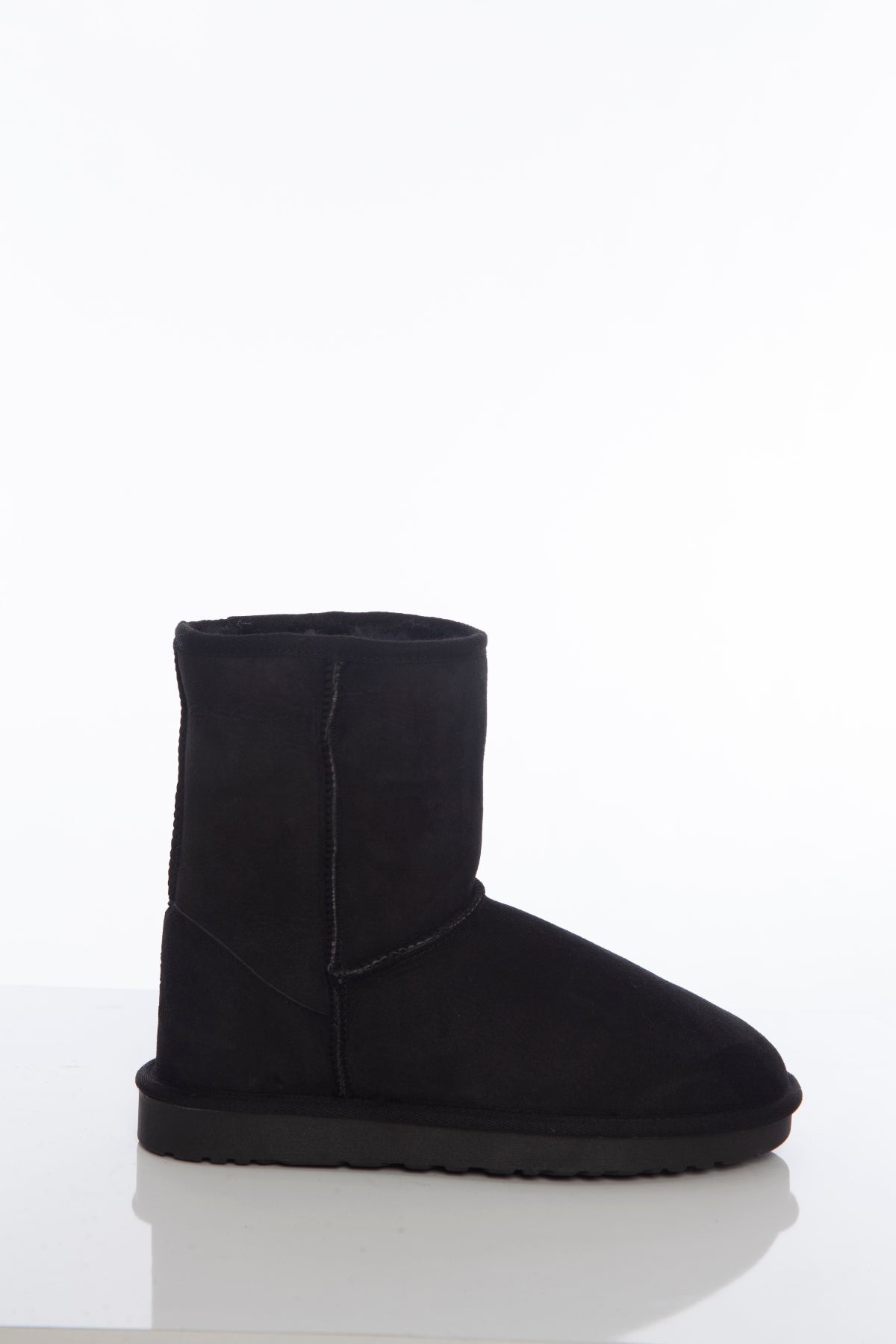 Women's Sheepskin Short Boots, Black Suede with Black Wool