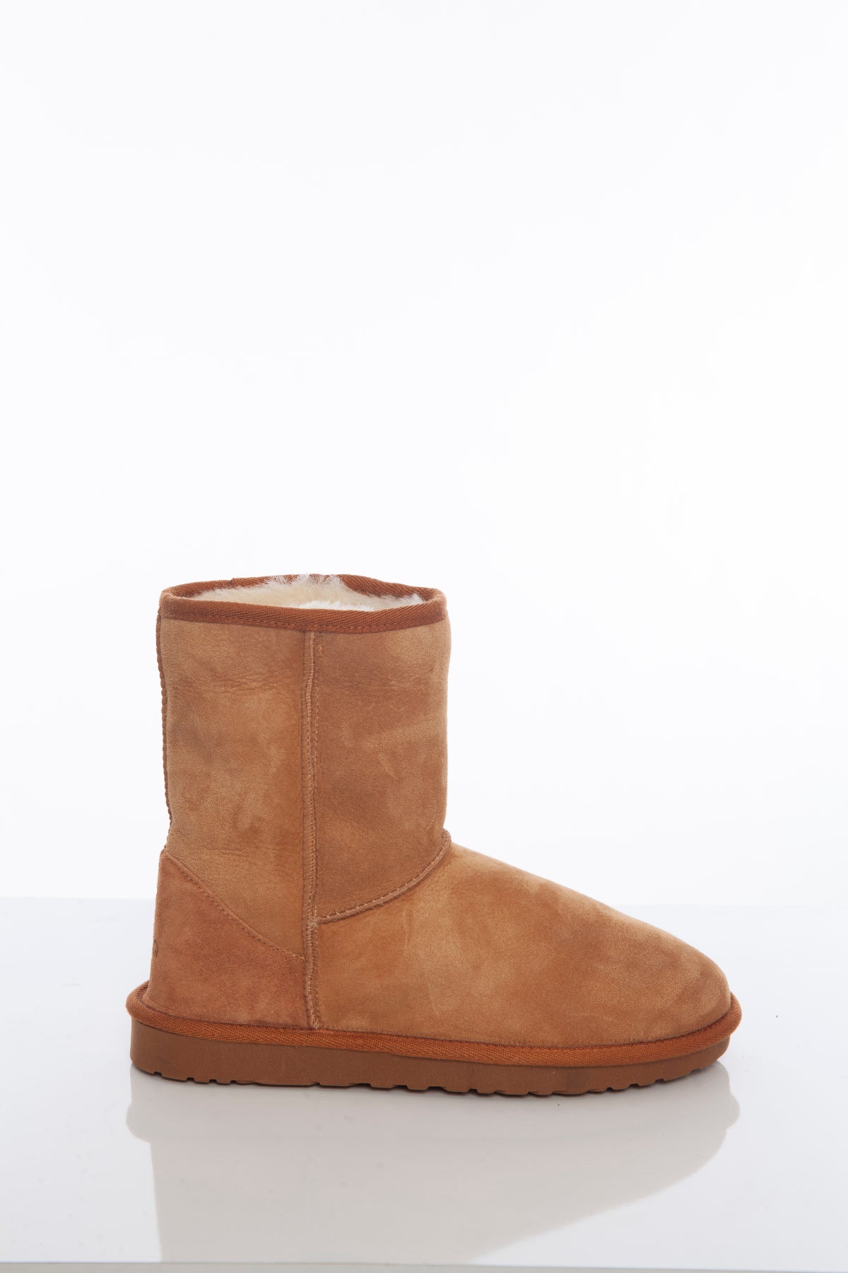 Women's Sheepskin Short Boots, Tan Suede with White Wool