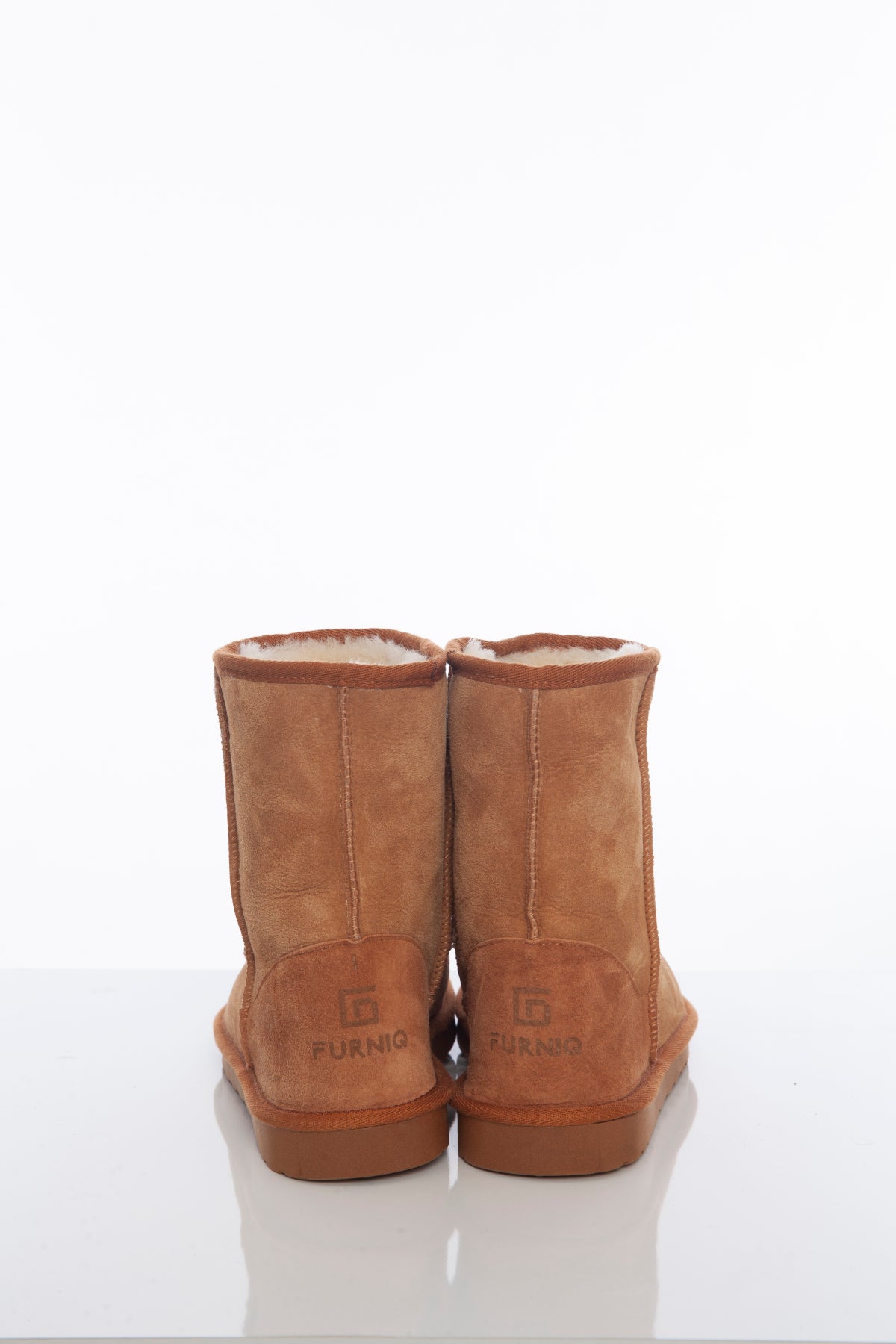 Women's Sheepskin Short Boots, Tan Suede with White Wool