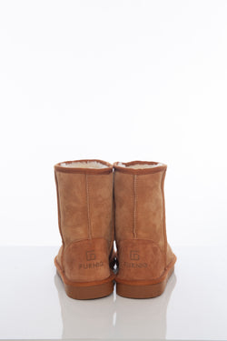 Image of Women's Sheepskin Short Boots, Tan Suede with White Wool