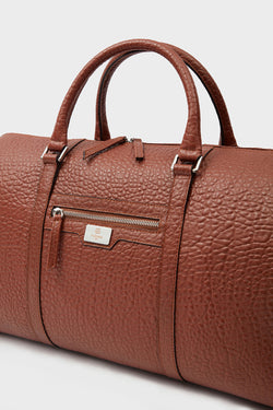 Image of Genuine Leather Duffle Bag, Travel Bag, Elephant Pattern Tan