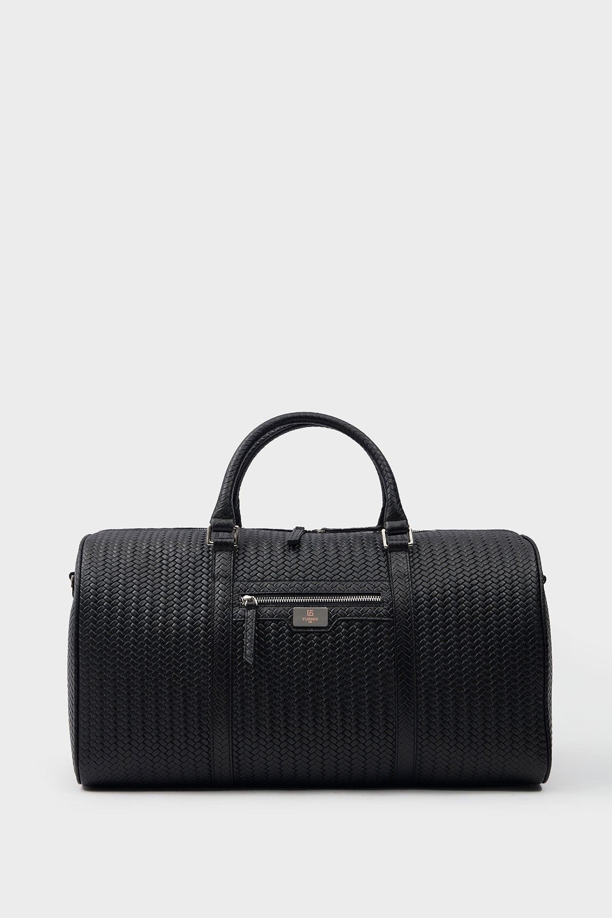 Genuine Leather Duffle Bag, Travel Bag, Weave Pattern Black