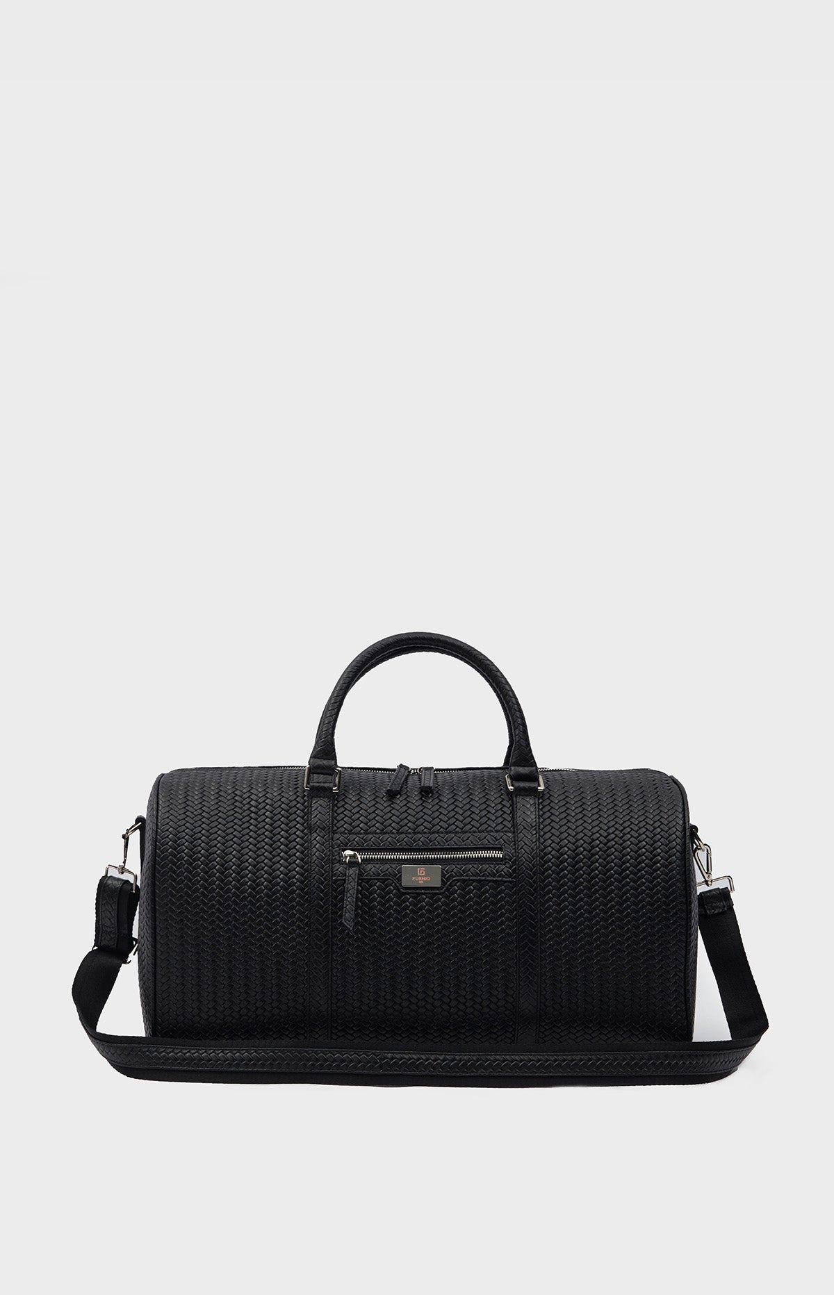 Genuine Leather Duffle Bag, Travel Bag, Weave Pattern Black