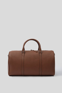 Image of Genuine Leather Duffle Bag, Travel Bag, Weave Pattern Brown