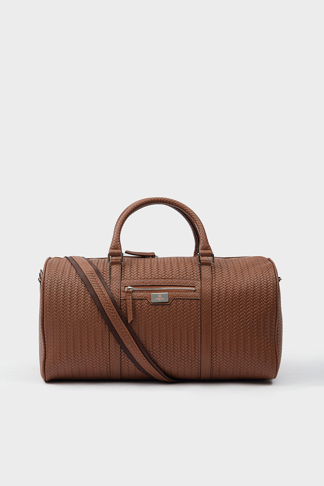 Genuine Leather Duffle Bag, Travel Bag, Weave Pattern Brown