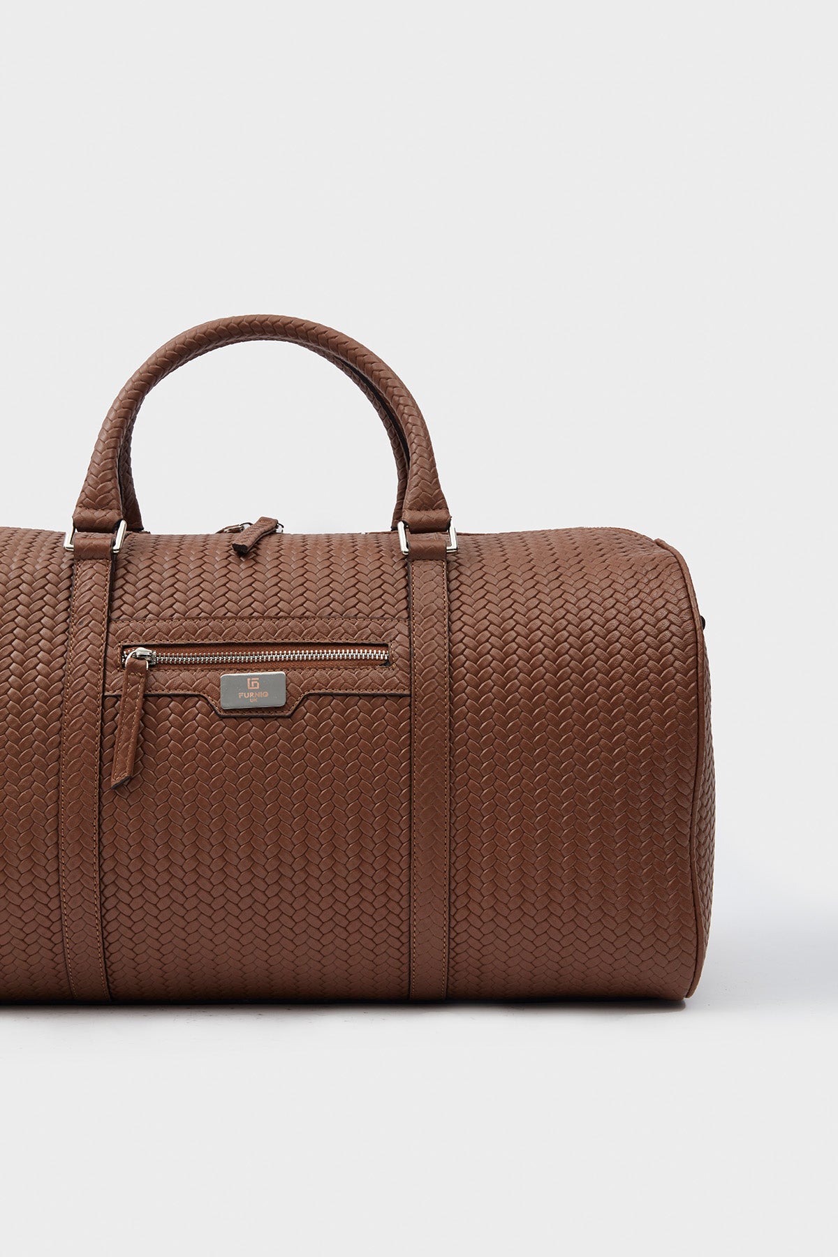 Genuine Leather Duffle Bag, Travel Bag, Weave Pattern Brown