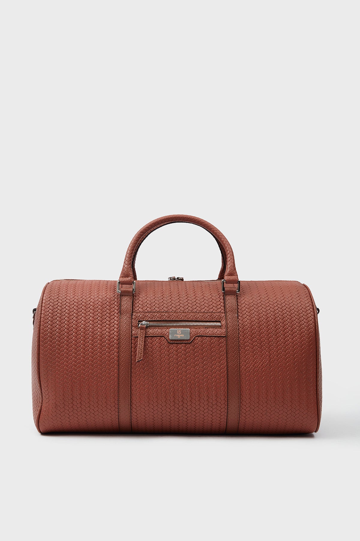 Genuine Leather Duffle Bag, Travel Bag, Weave Pattern Tan