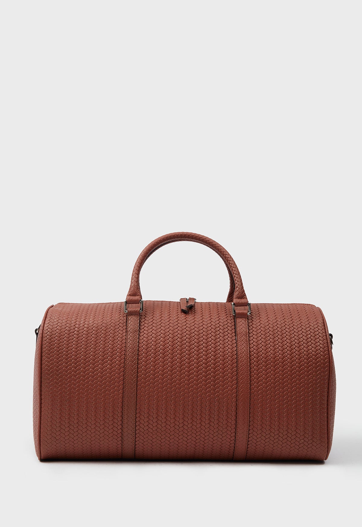 Genuine Leather Duffle Bag, Travel Bag, Weave Pattern Tan