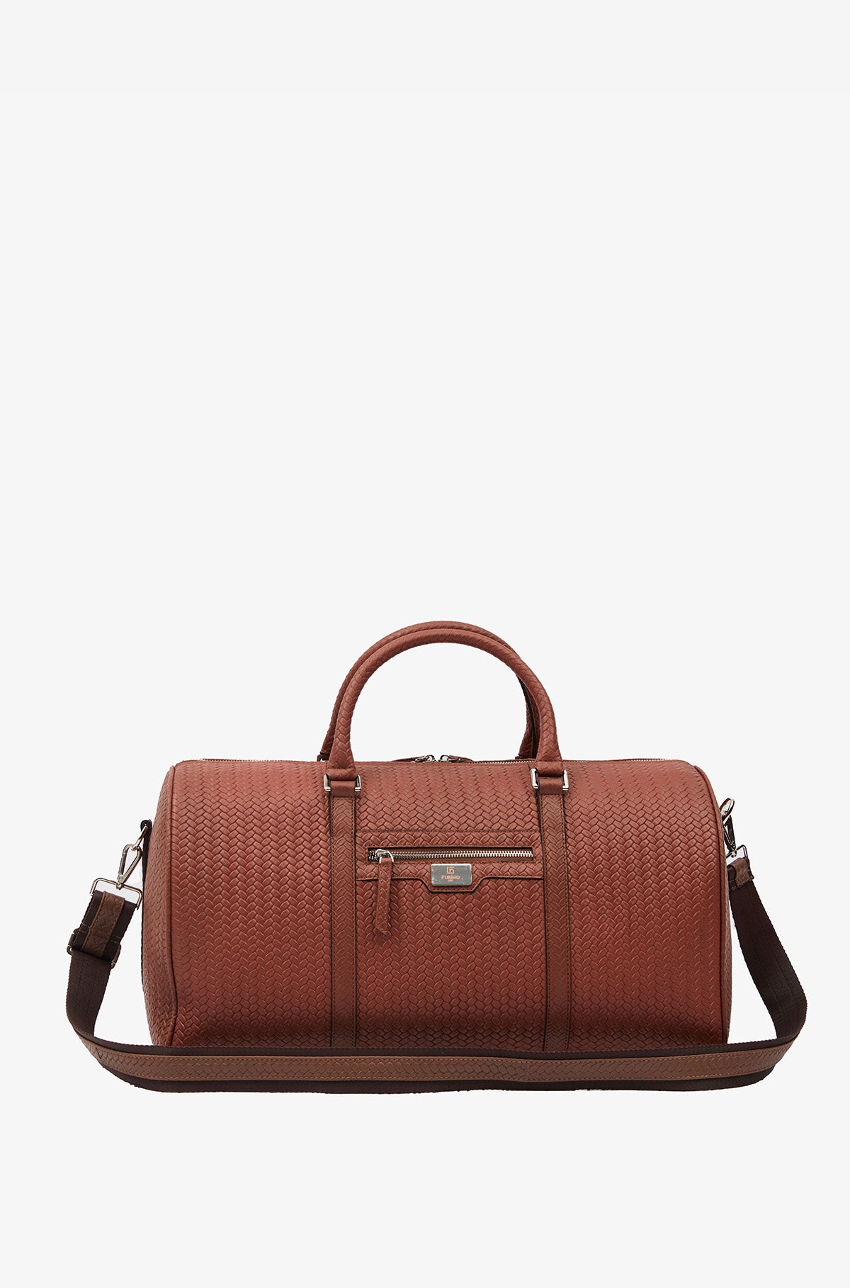 Genuine Leather Duffle Bag, Travel Bag, Weave Pattern Tan