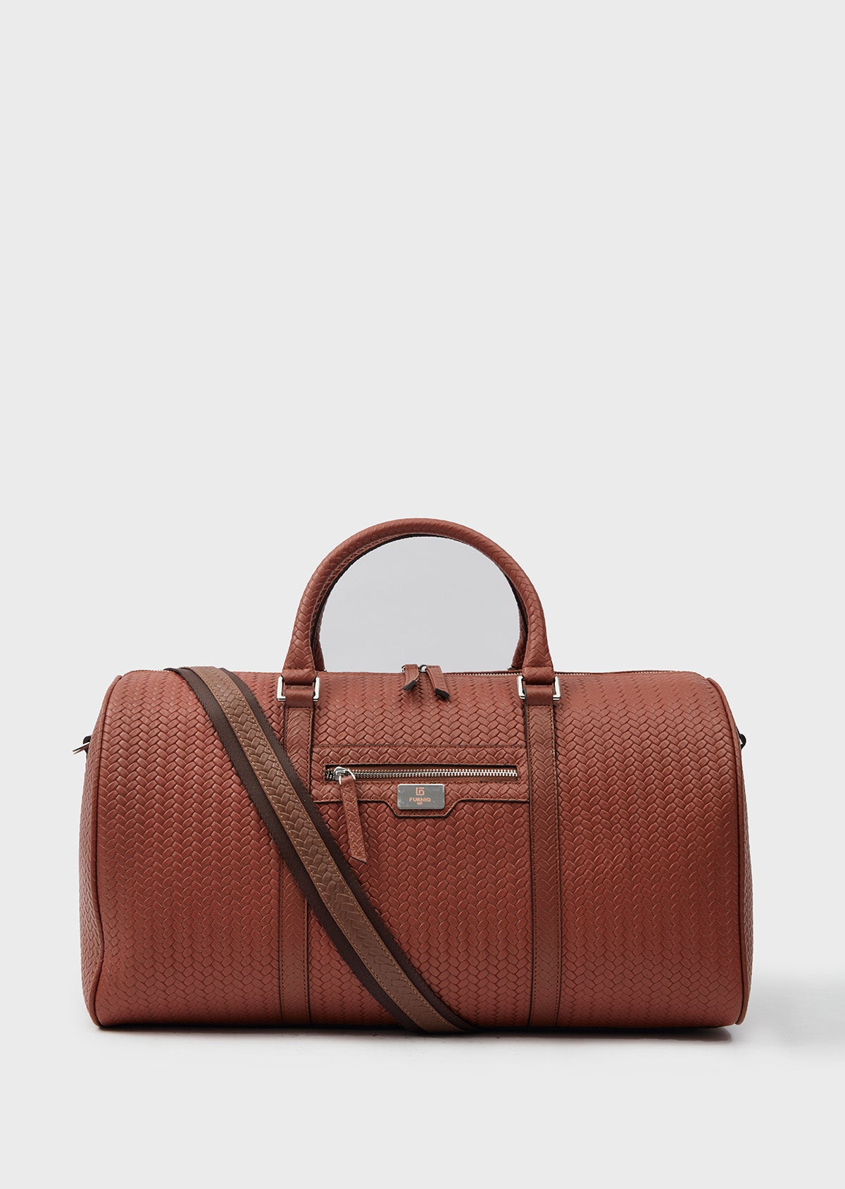 Genuine Leather Duffle Bag, Travel Bag, Weave Pattern Tan