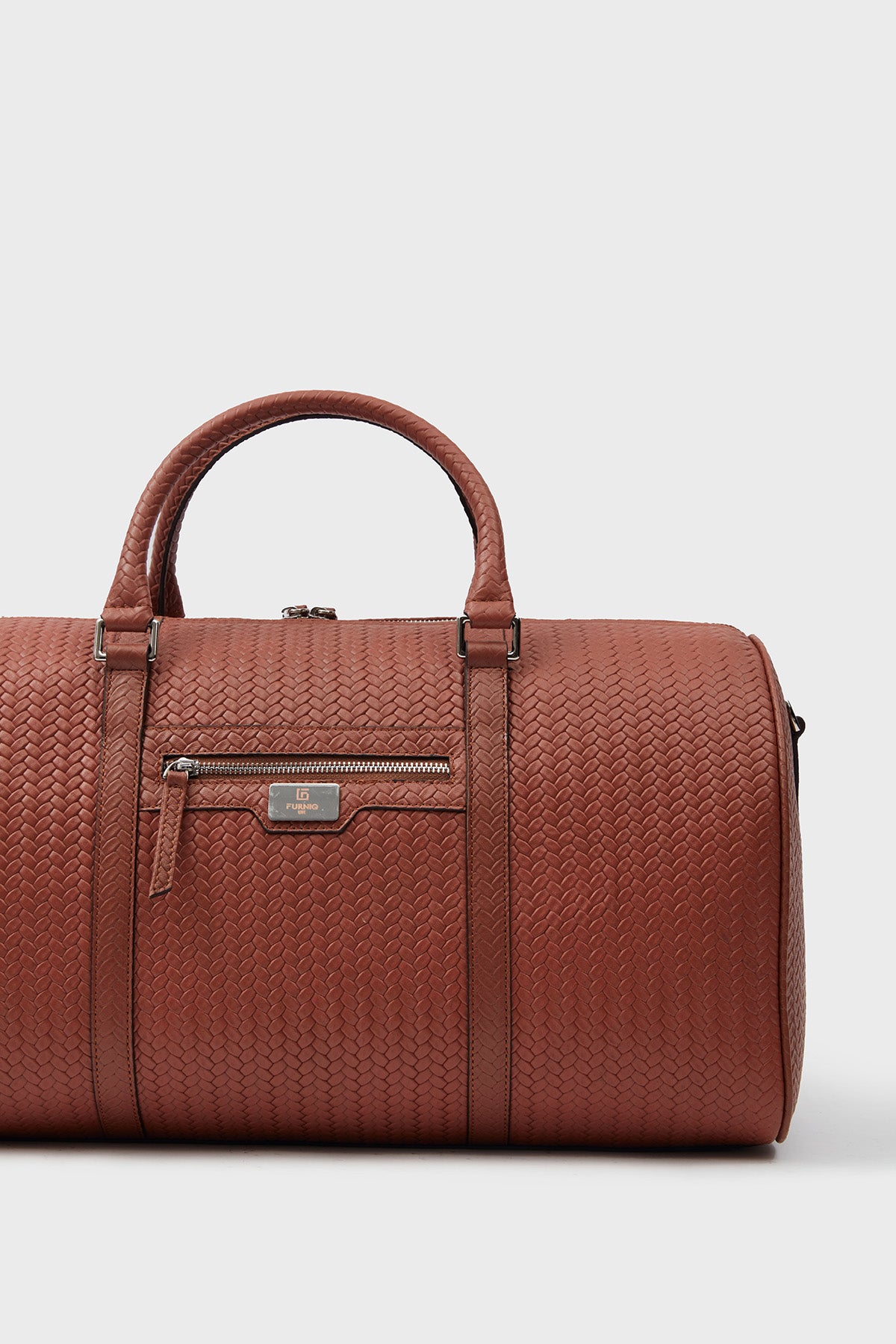 Genuine Leather Duffle Bag, Travel Bag, Weave Pattern Tan