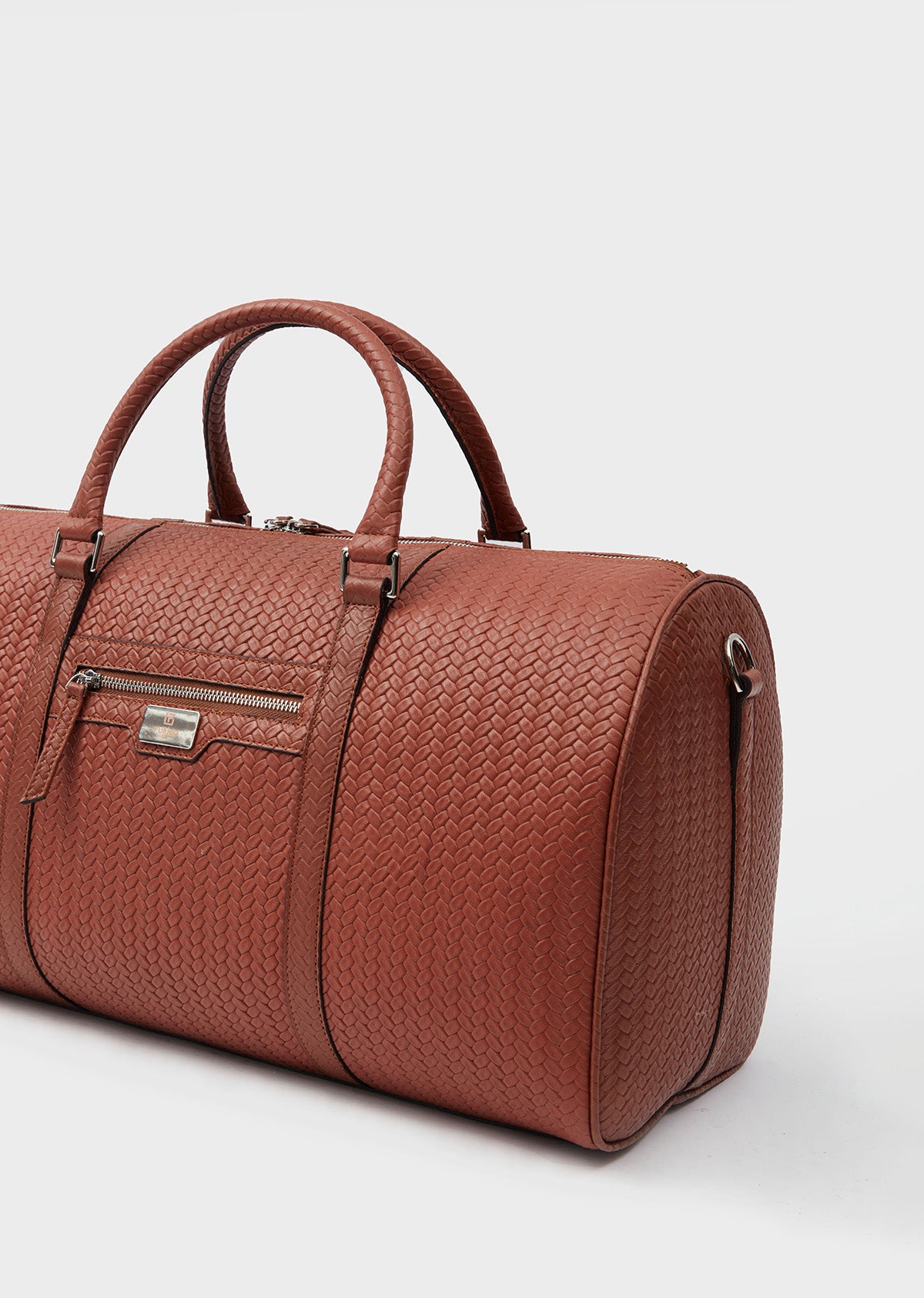 Genuine Leather Duffle Bag, Travel Bag, Weave Pattern Tan