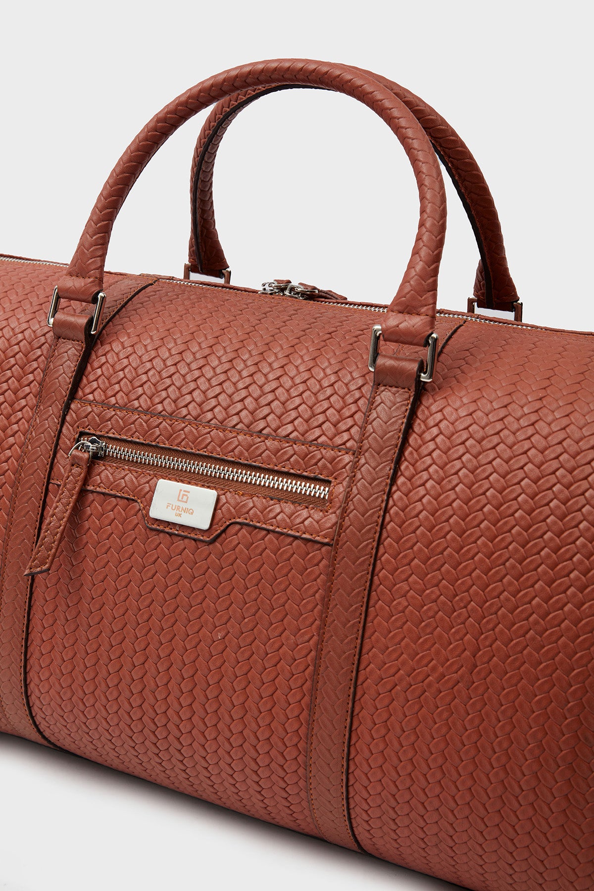 Genuine Leather Duffle Bag, Travel Bag, Weave Pattern Tan