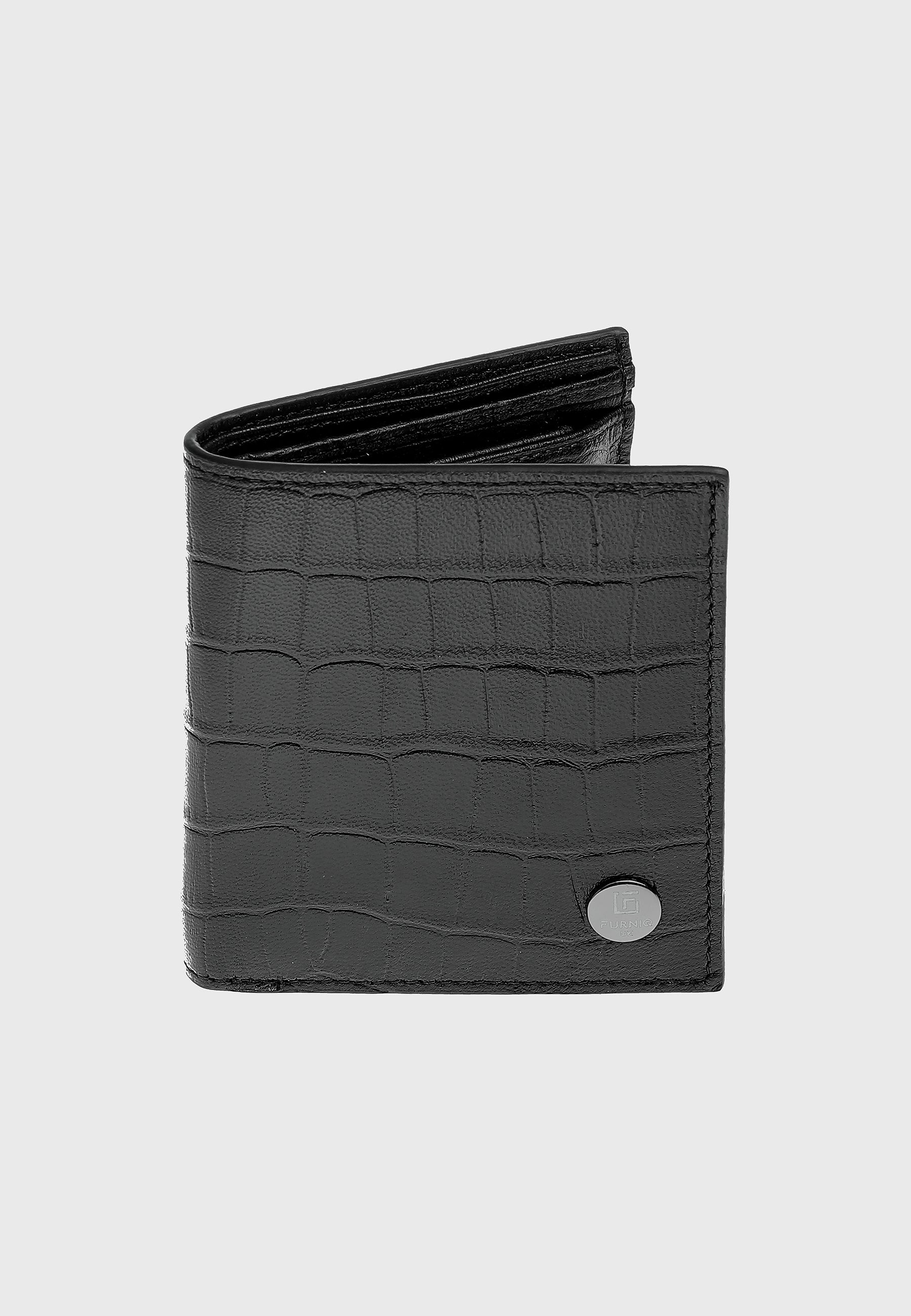 Genuine Leather Crocodile Pattern Black Trifold Wallet