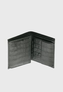 Image of Genuine Leather Crocodile Pattern Black Trifold Wallet