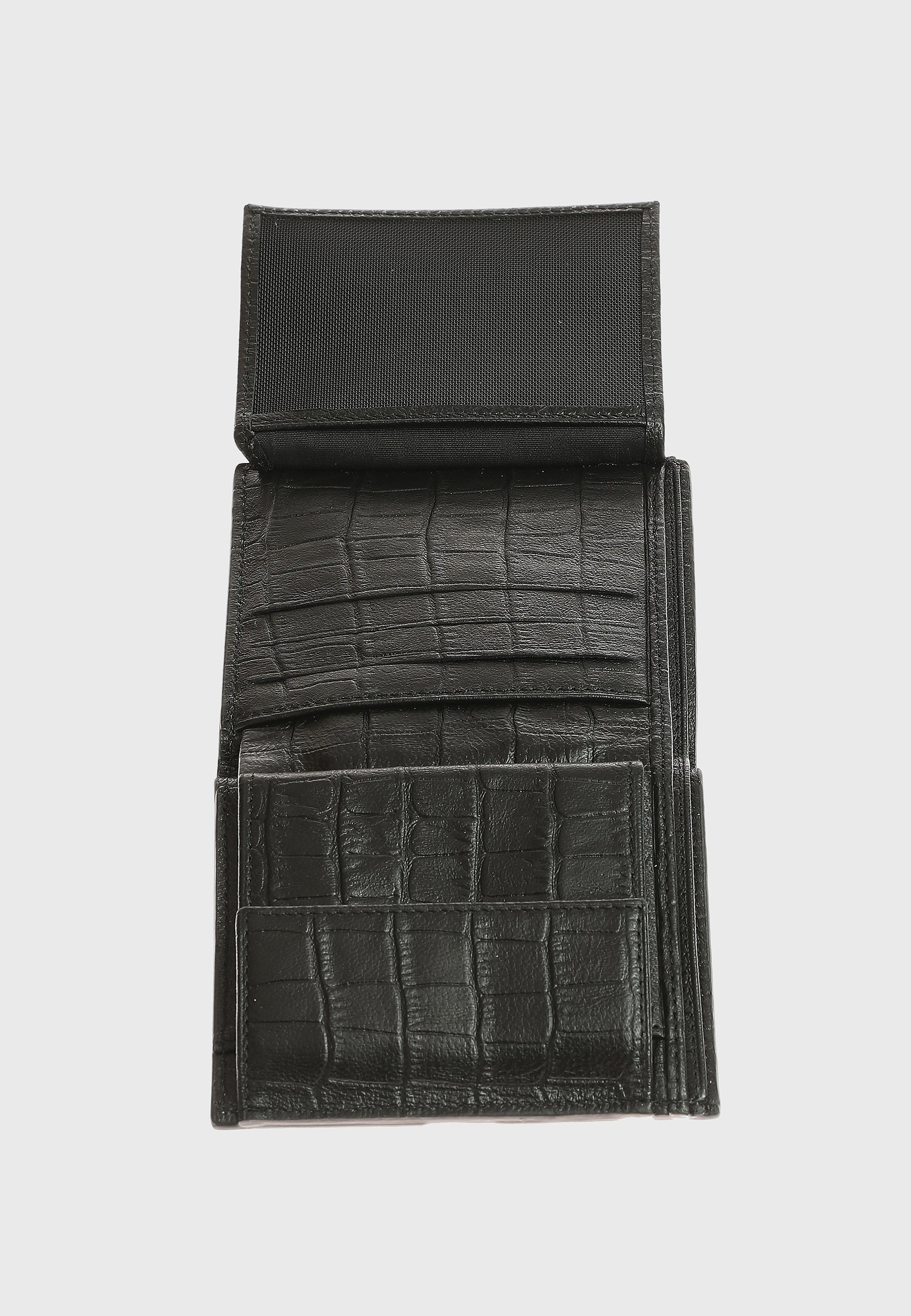 Genuine Leather Crocodile Pattern Black Trifold Wallet