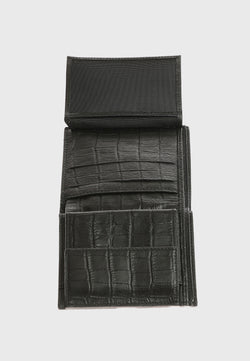 Image of Genuine Leather Crocodile Pattern Black Trifold Wallet