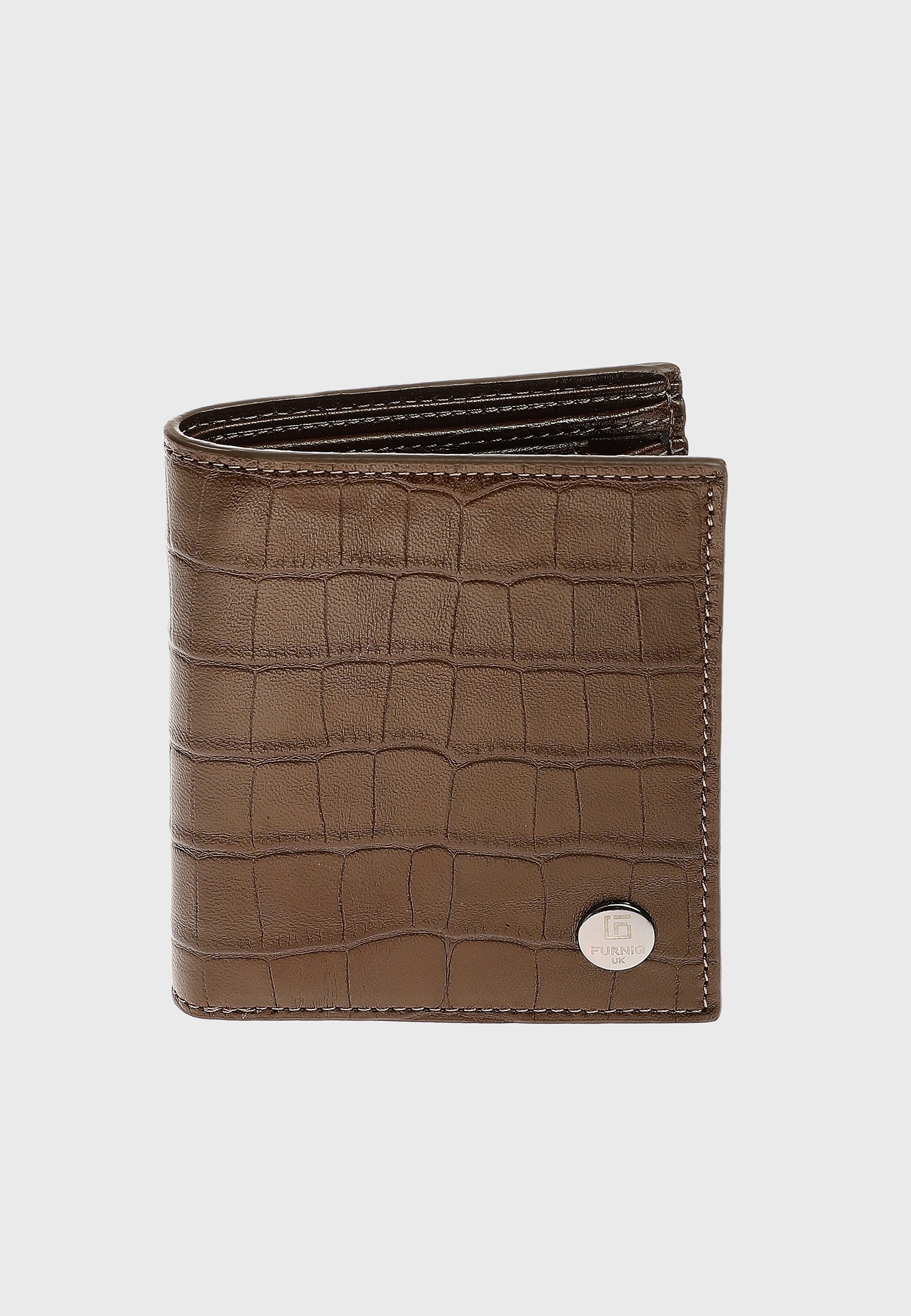 Genuine Leather Crocodile Pattern Brown Trifold Wallet