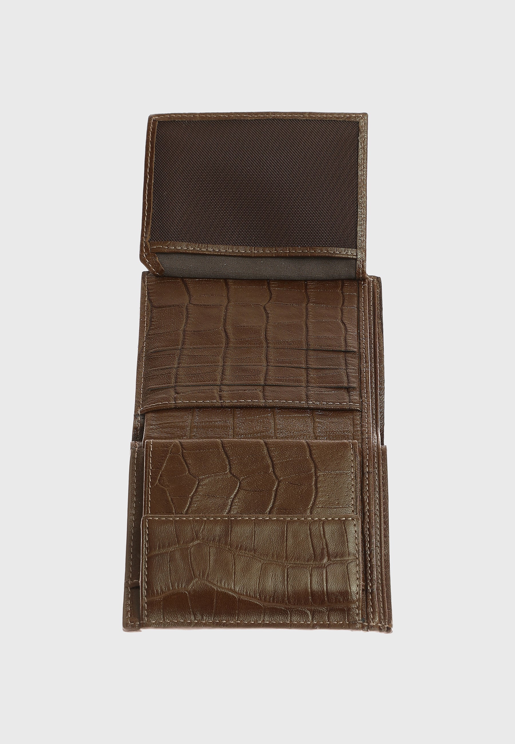 Genuine Leather Crocodile Pattern Brown Trifold Wallet