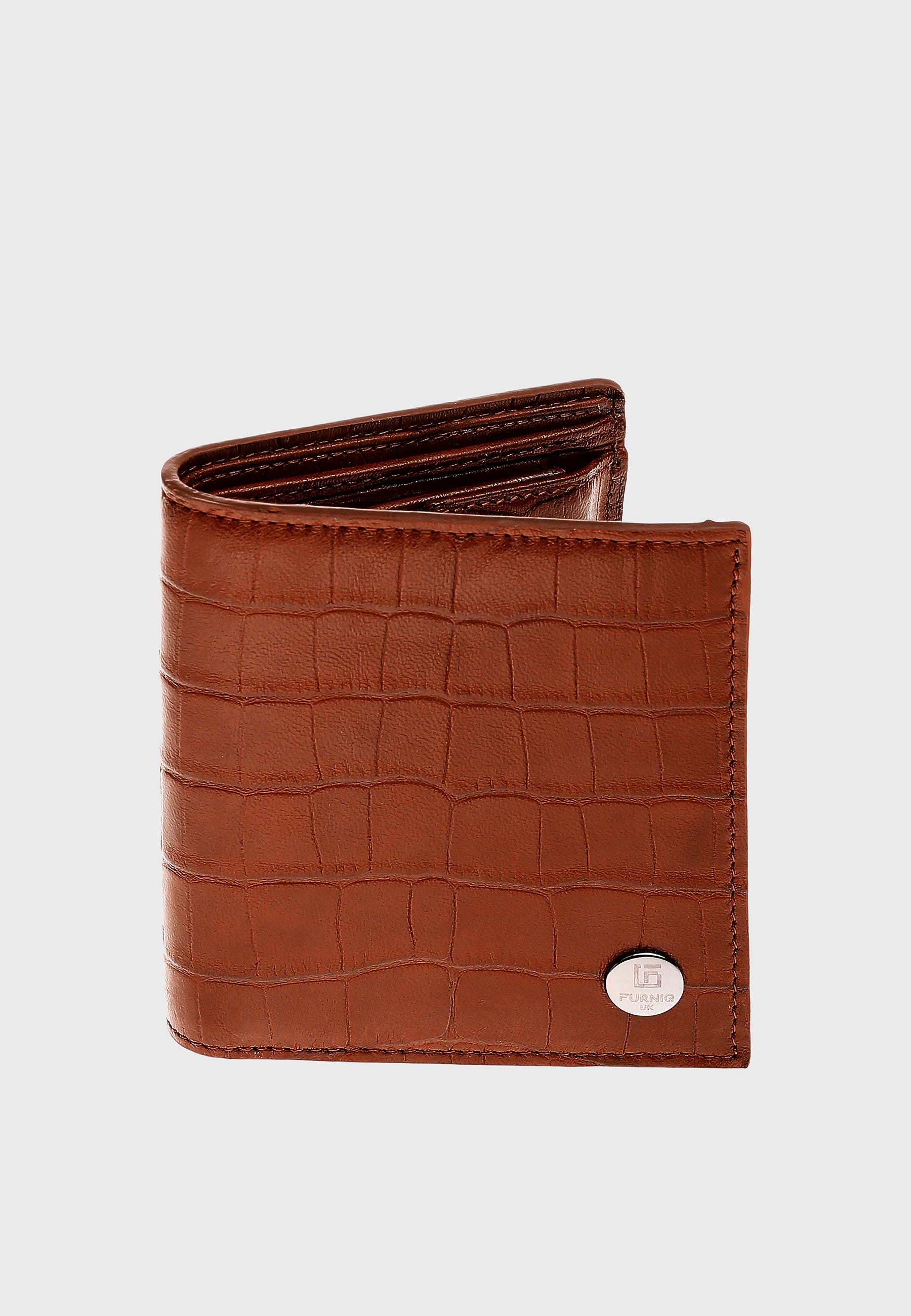 Genuine Leather Crocodile Pattern Tan Trifold Wallet