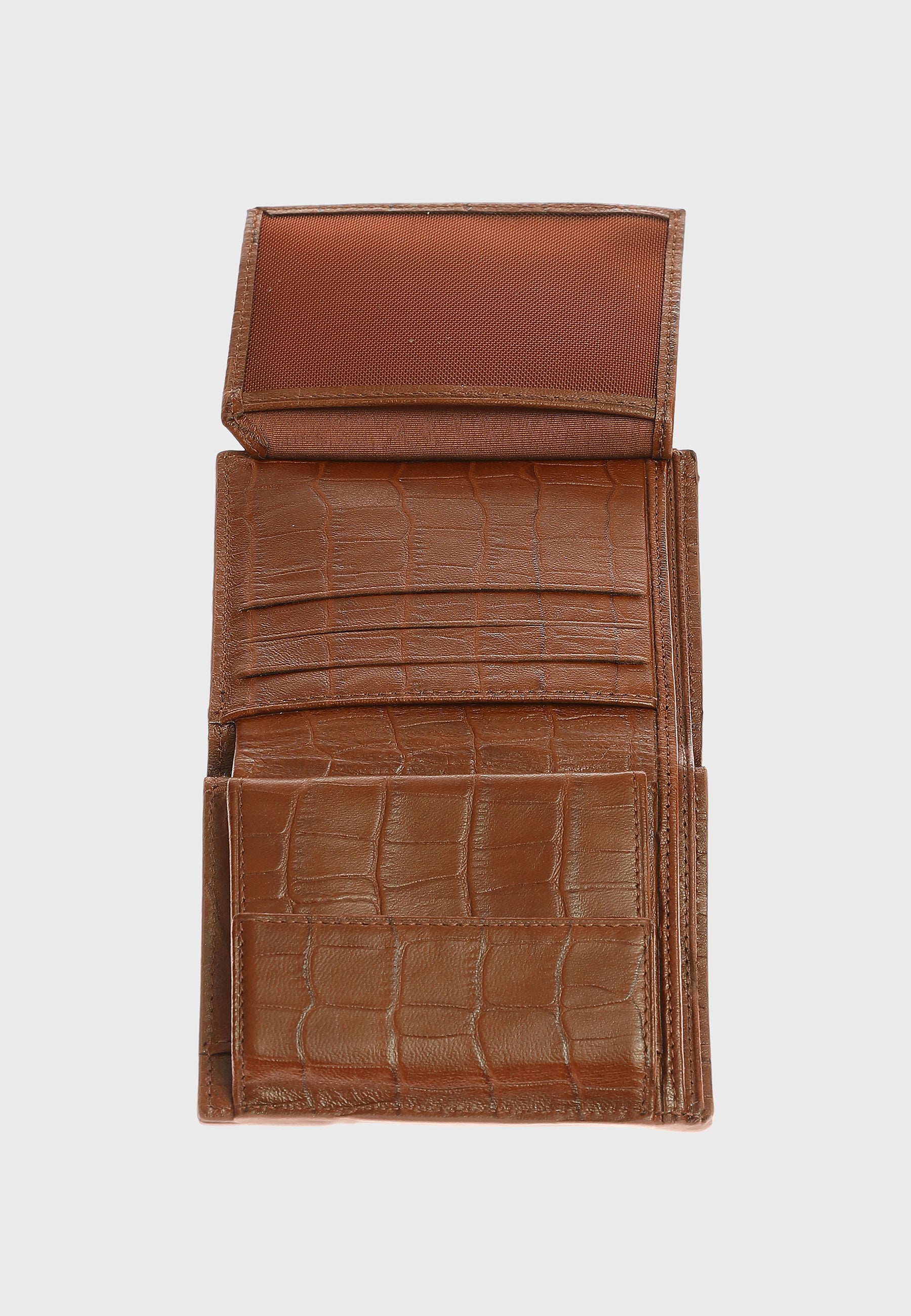 Genuine Leather Crocodile Pattern Tan Trifold Wallet