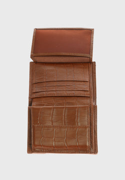 Image of Genuine Leather Crocodile Pattern Tan Trifold Wallet