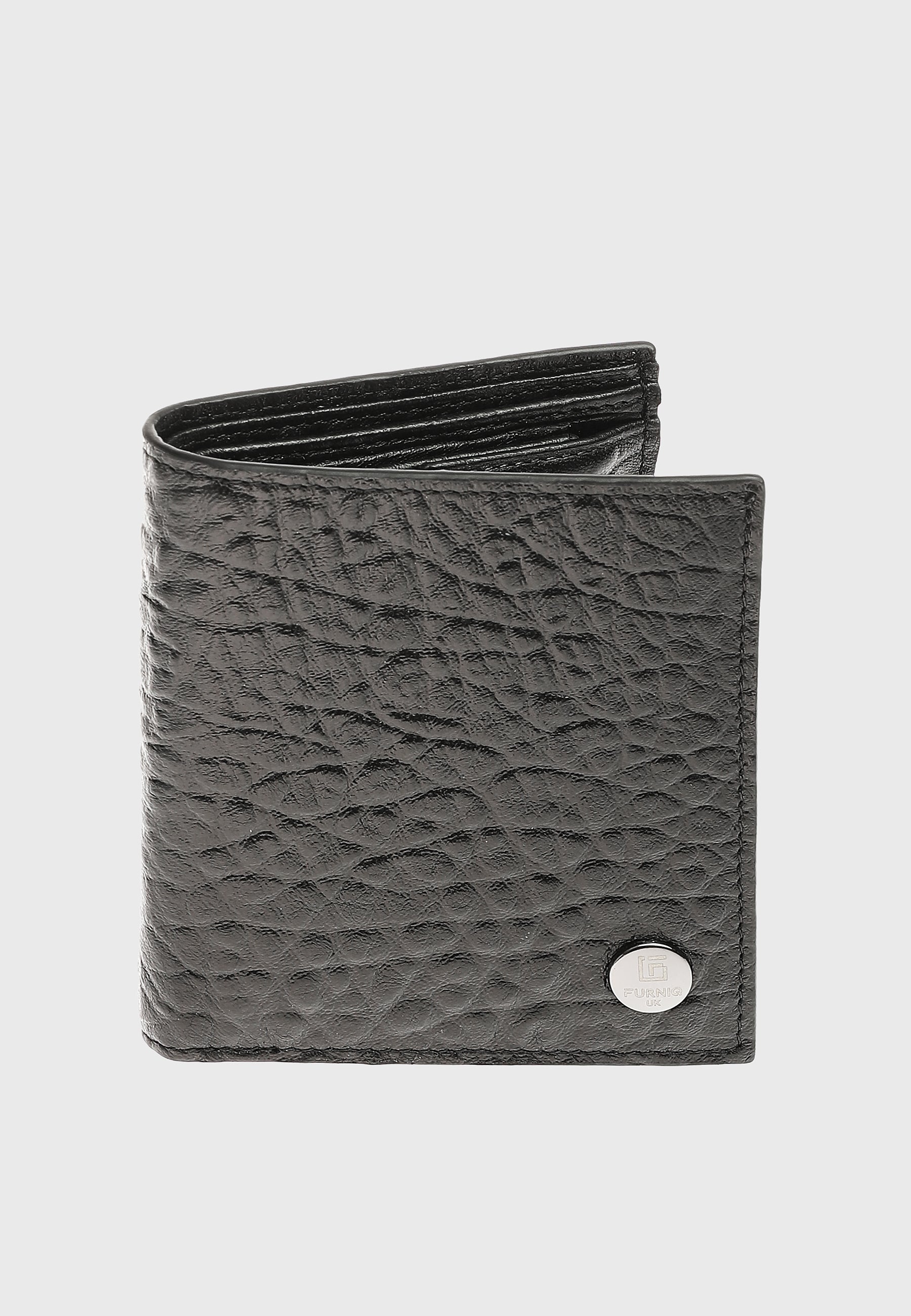 Genuine Leather Elephant Pattern Black Trifold Wallet