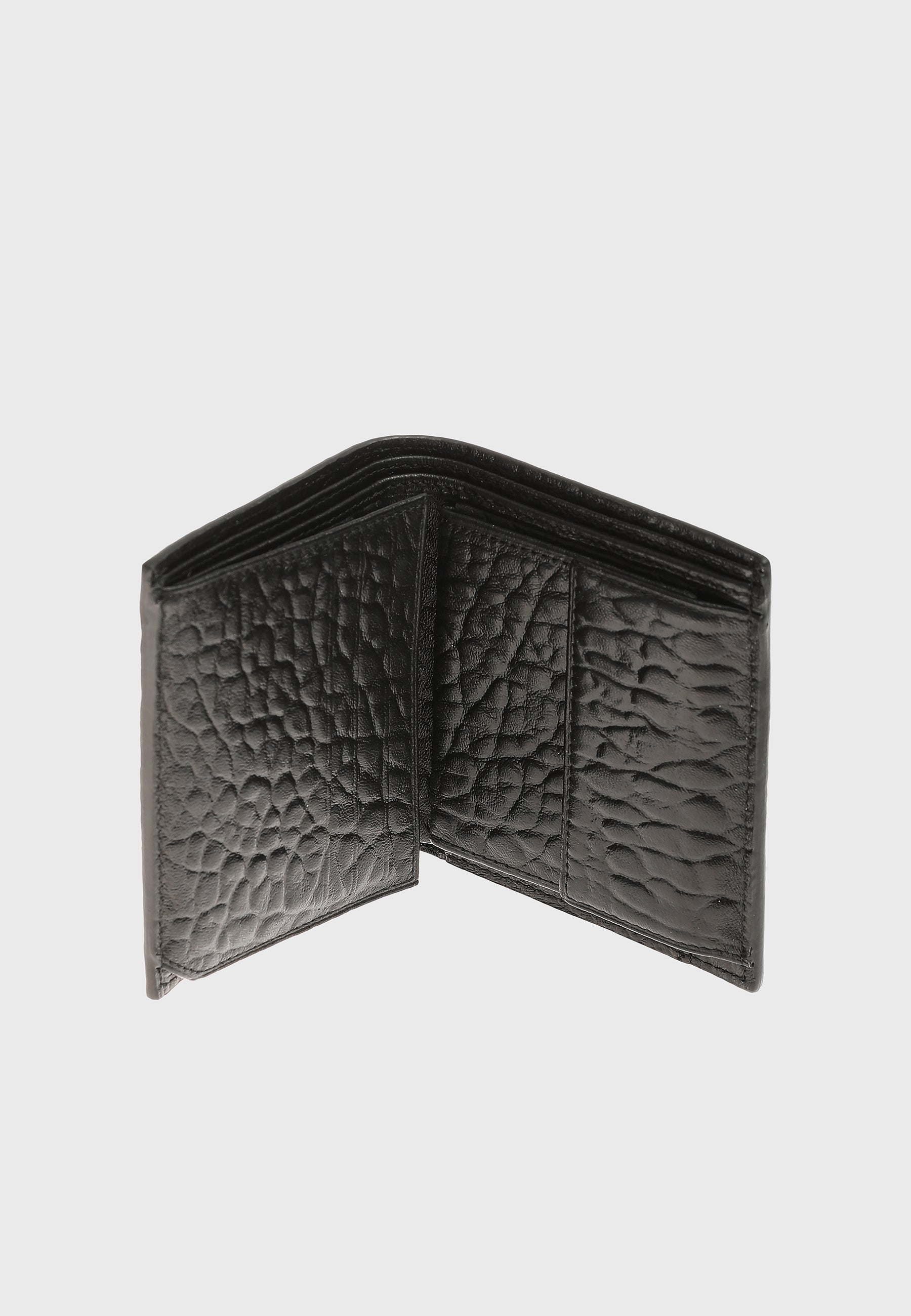 Genuine Leather Elephant Pattern Black Trifold Wallet