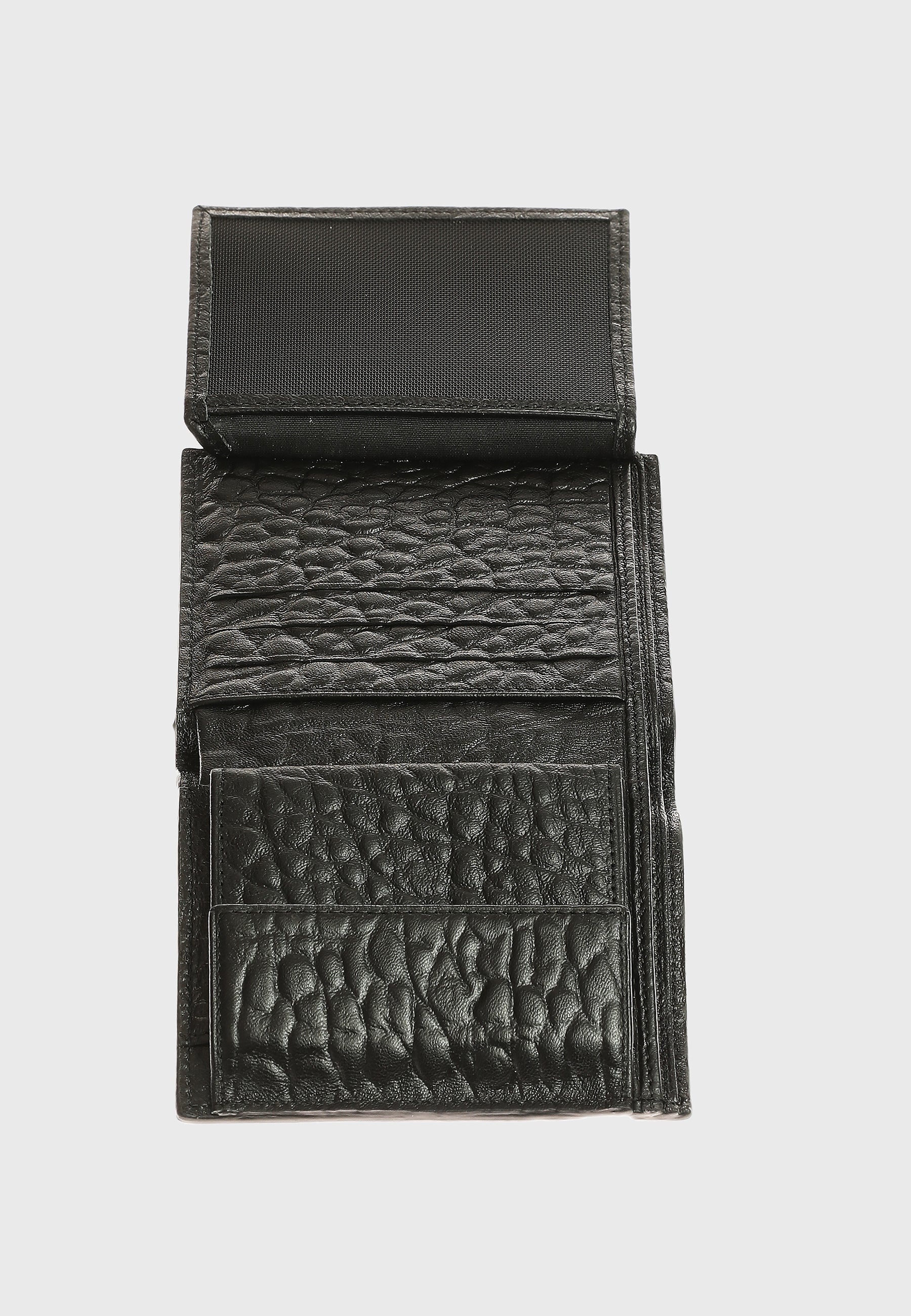 Genuine Leather Elephant Pattern Black Trifold Wallet