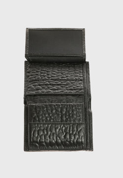 Image of Genuine Leather Elephant Pattern Black Trifold Wallet