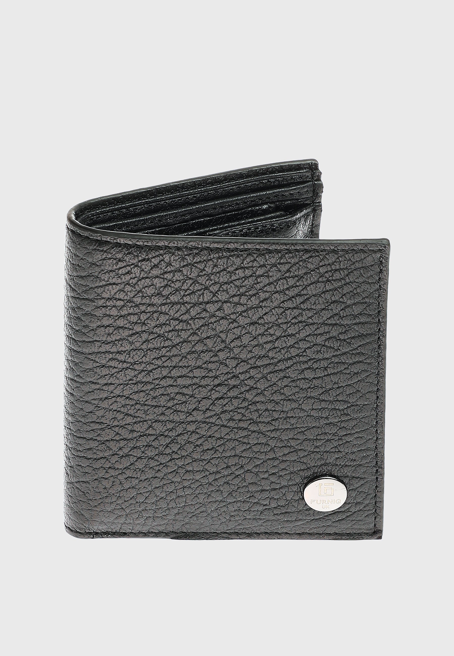 Genuine Leather Venous Pattern Black Trifold Wallet