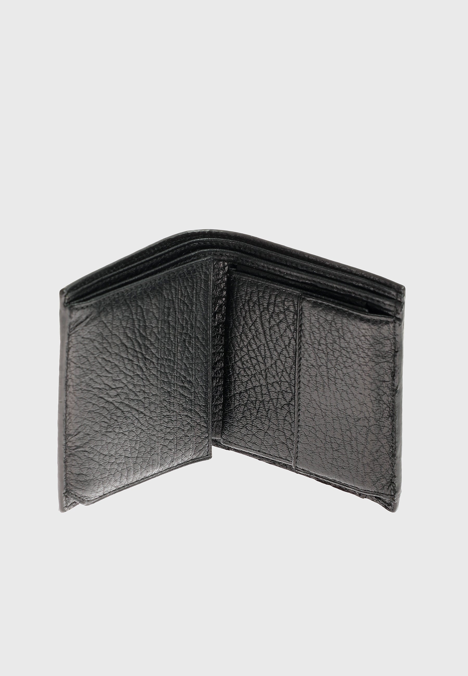 Genuine Leather Venous Pattern Black Trifold Wallet