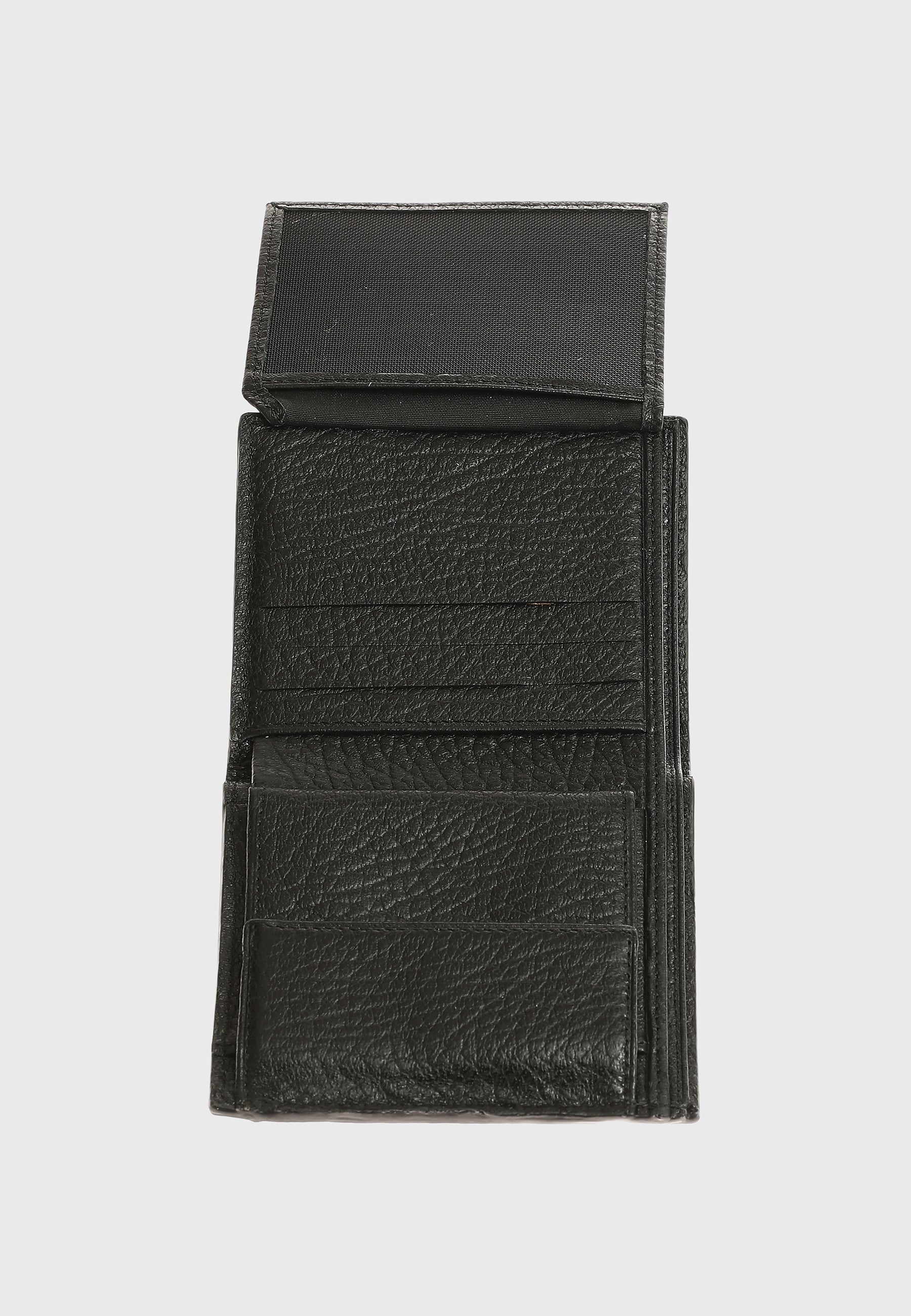 Genuine Leather Venous Pattern Black Trifold Wallet